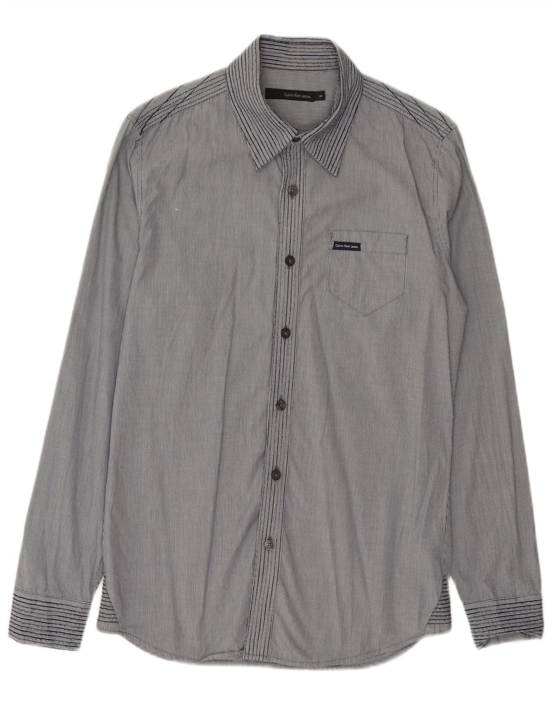 Camisa xadrez masculina Calvin Klein Jeans pequena listrada azul de algodão