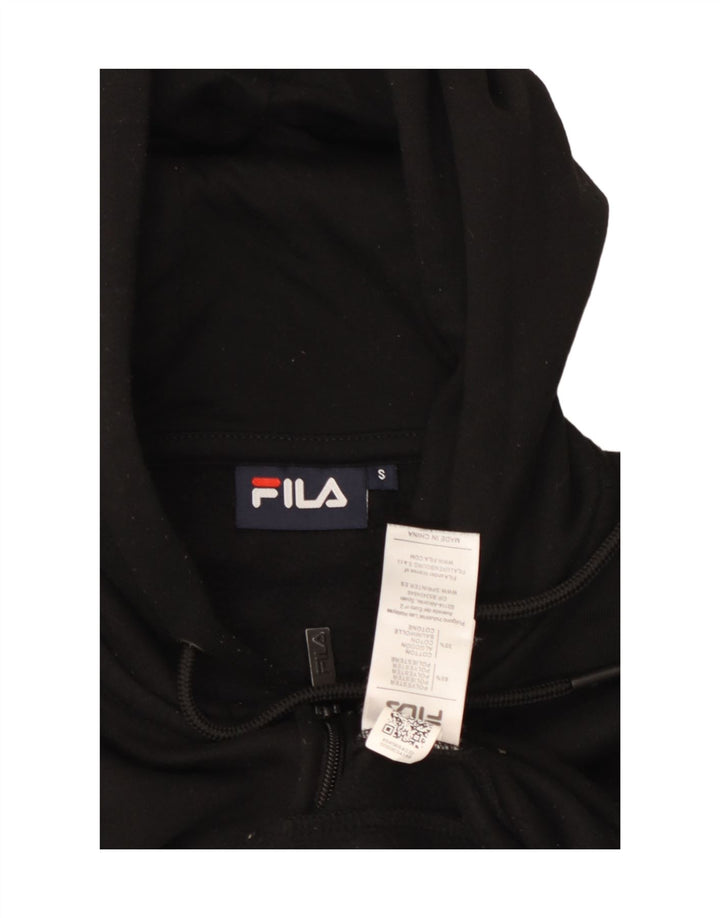 Suéter feminino Fila com capuz e zíper grande UK 10 pequeno bloco colorido preto