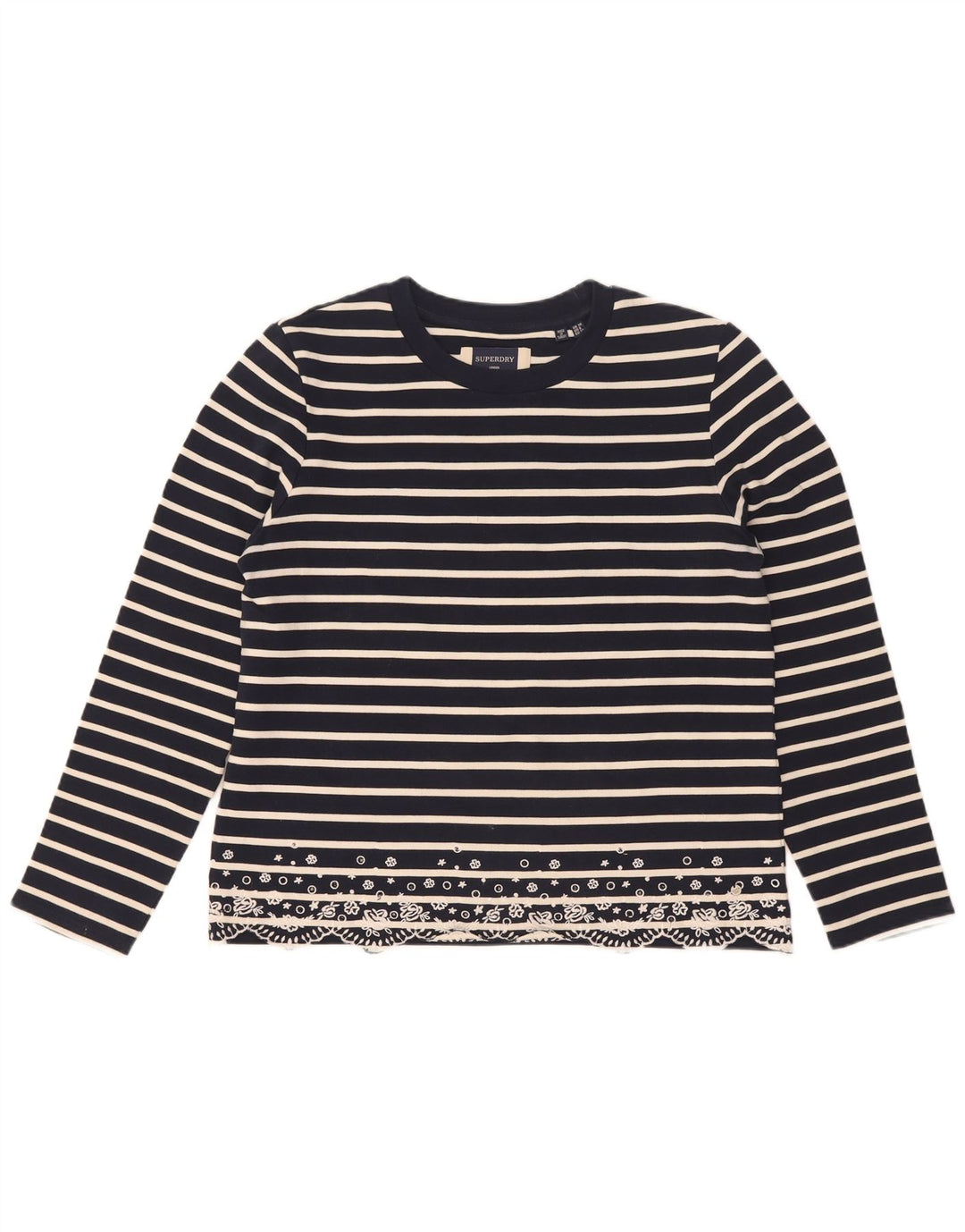 Superdry Womens Oversized Top Manga Longa UK 10 Pequeno Listrado Azul Marinho