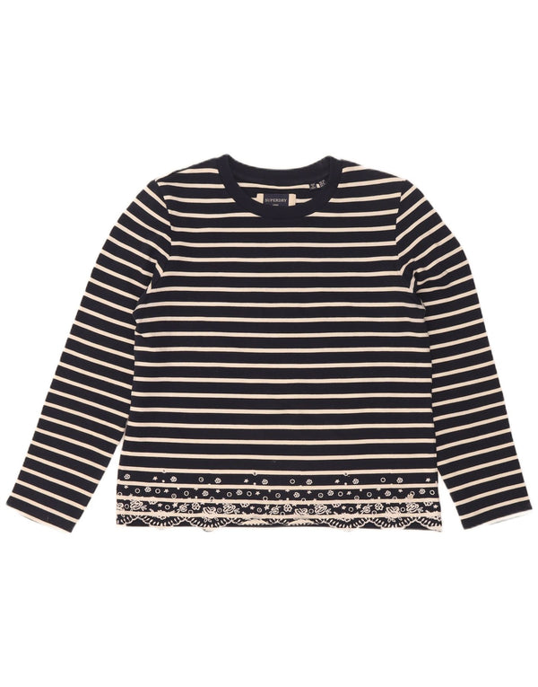 Superdry Womens Oversized Top Manga Longa UK 10 Pequeno Listrado Azul Marinho