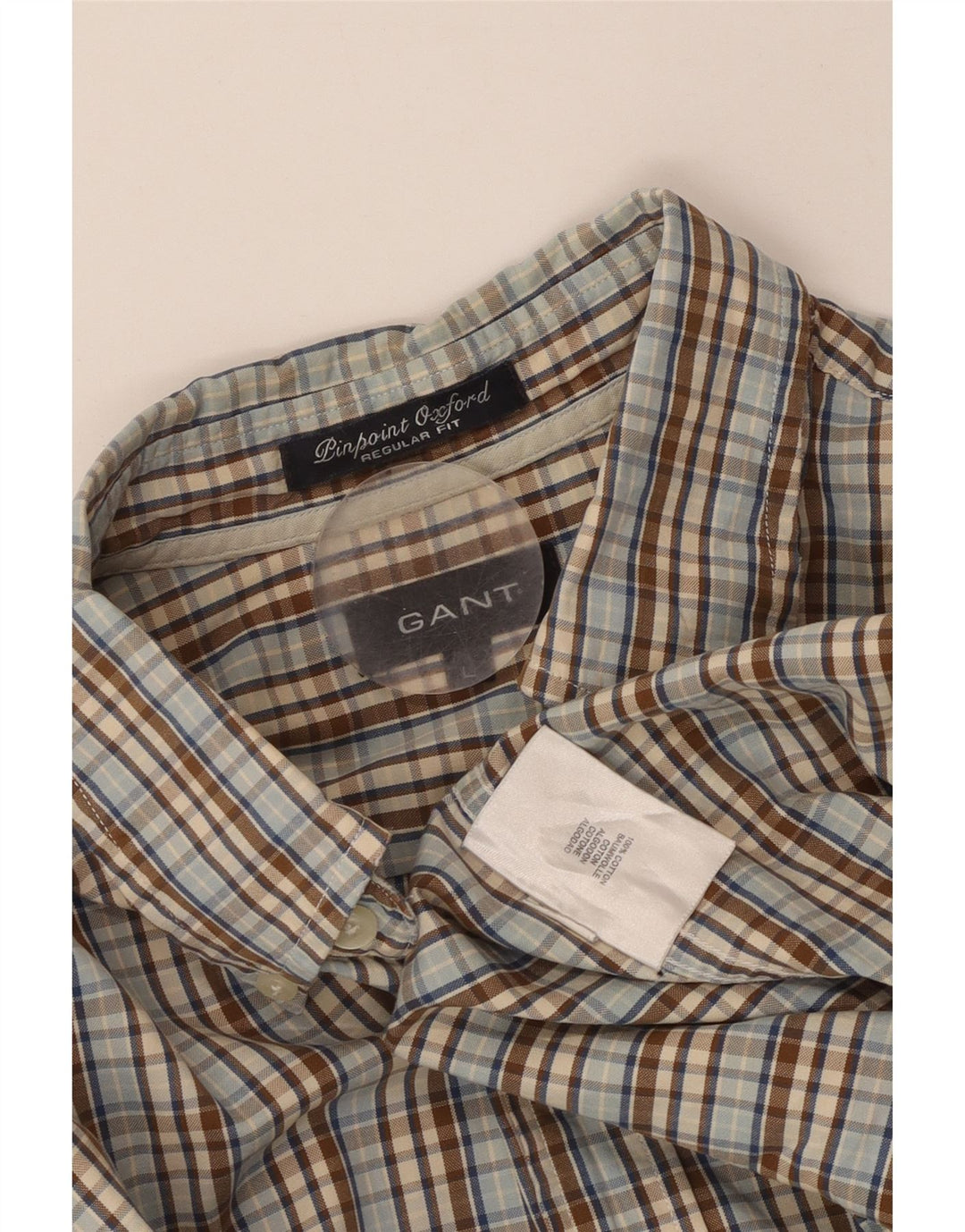 Camisa masculina GANT regular fit grande algodão xadrez cinza