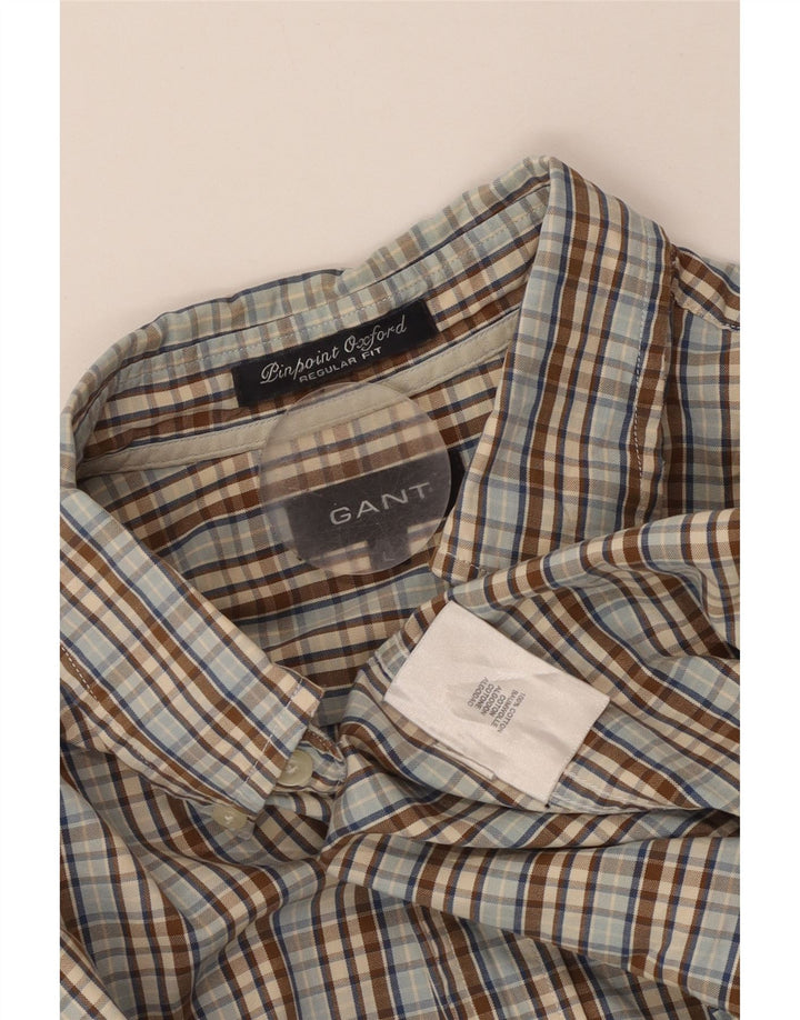 Camisa masculina GANT regular fit grande algodão xadrez cinza