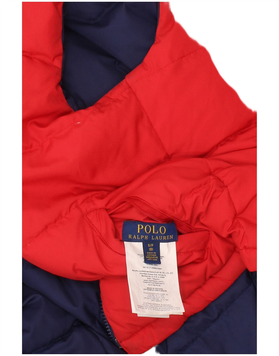 Colete acolchoado reversível masculino Polo Ralph Lauren 7-8 anos pequeno azul marinho