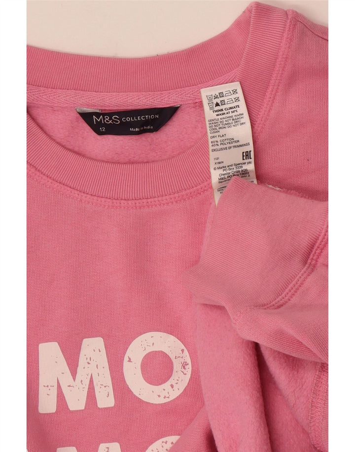 Suéter gráfico feminino Marks & Spencer Reino Unido 12 algodão rosa médio