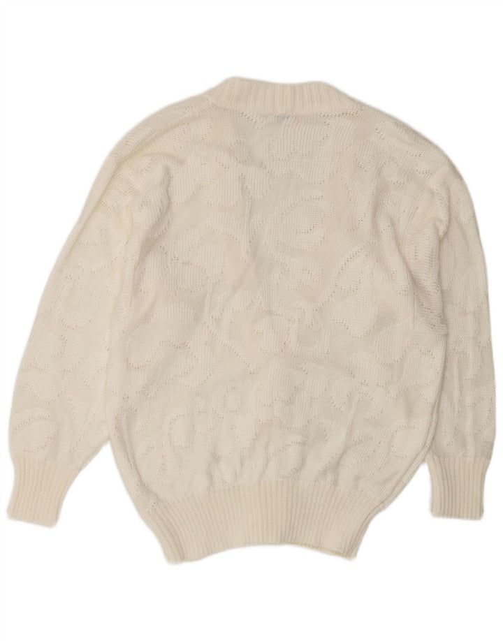 Suéter Cardigan Feminino Vintage IT 46 Grande Acrílico Branco