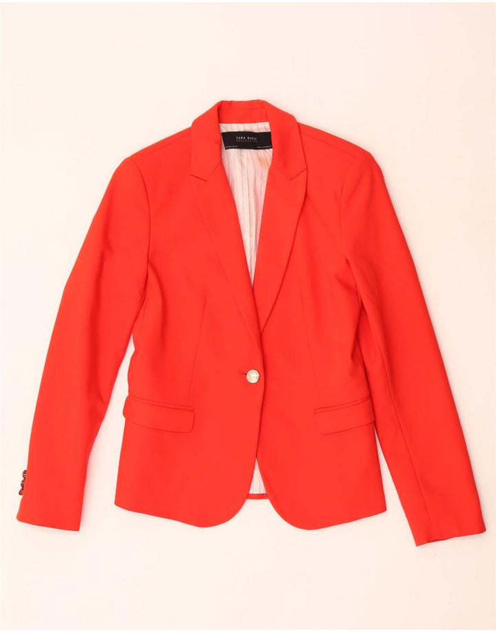 Jaqueta blazer feminina Zara com 1 botão Reino Unido 12 acetato vermelho médio