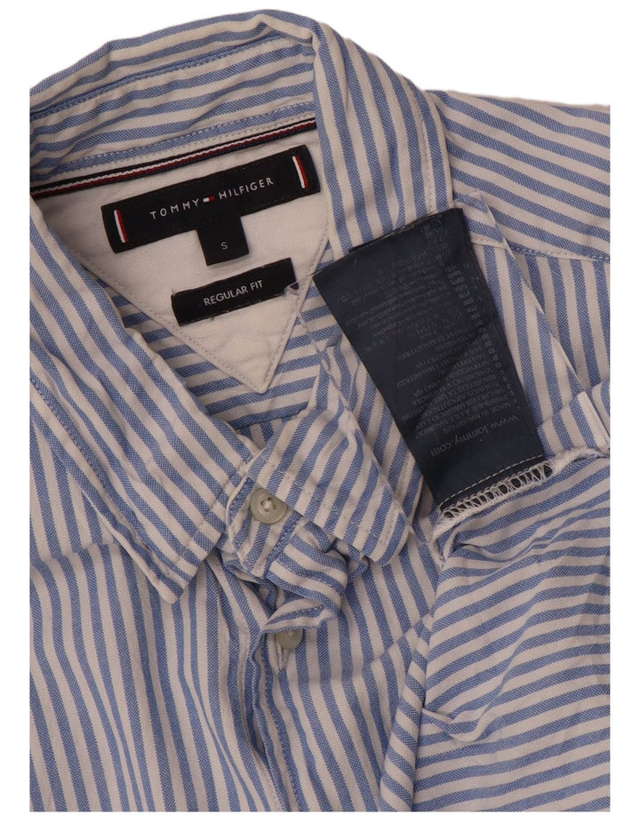Camisa masculina TOMMY HILFIGER regular fit pequena listrada azul de algodão