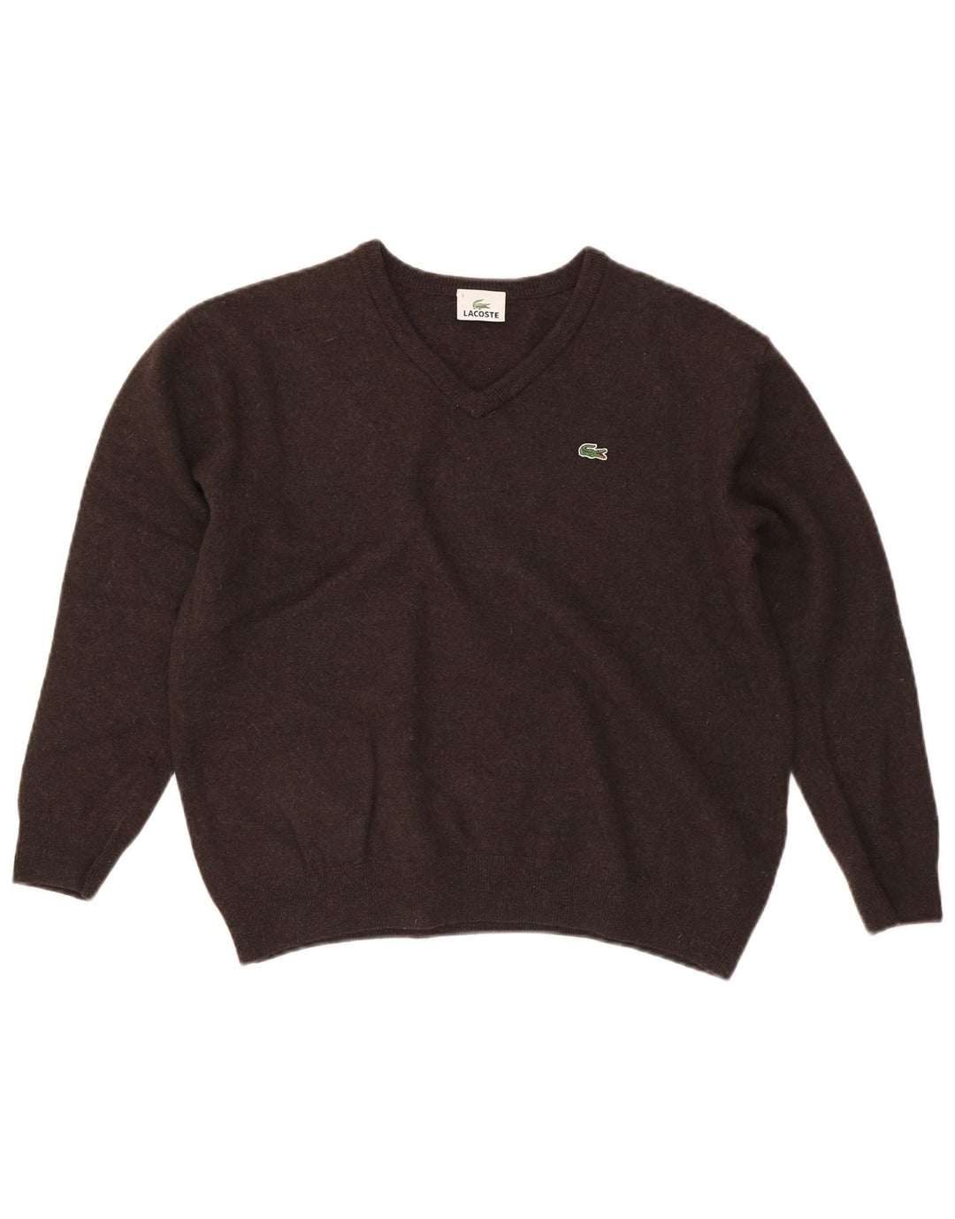 Suéter masculino Lacoste com decote em V tamanho 7 2XL lã marrom