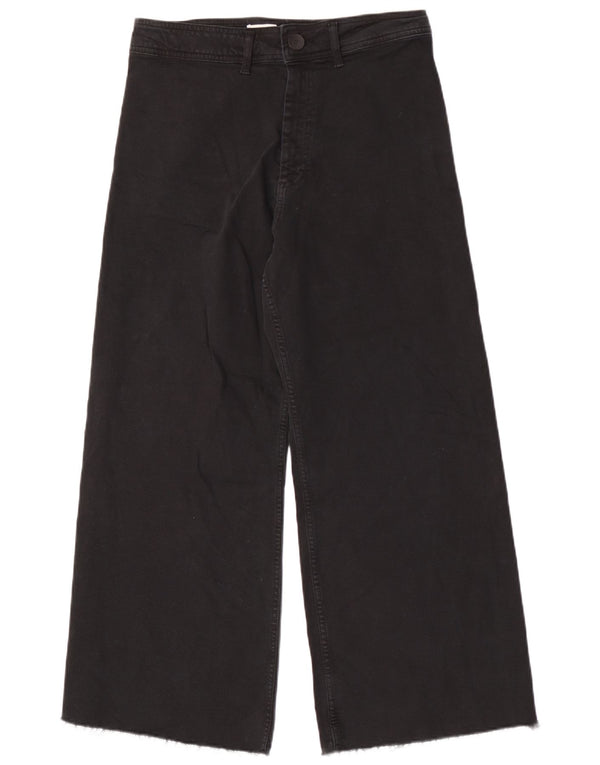 ZARA Calça jeans feminina cintura alta com perna larga EU 44 XL W34 L28 algodão preto