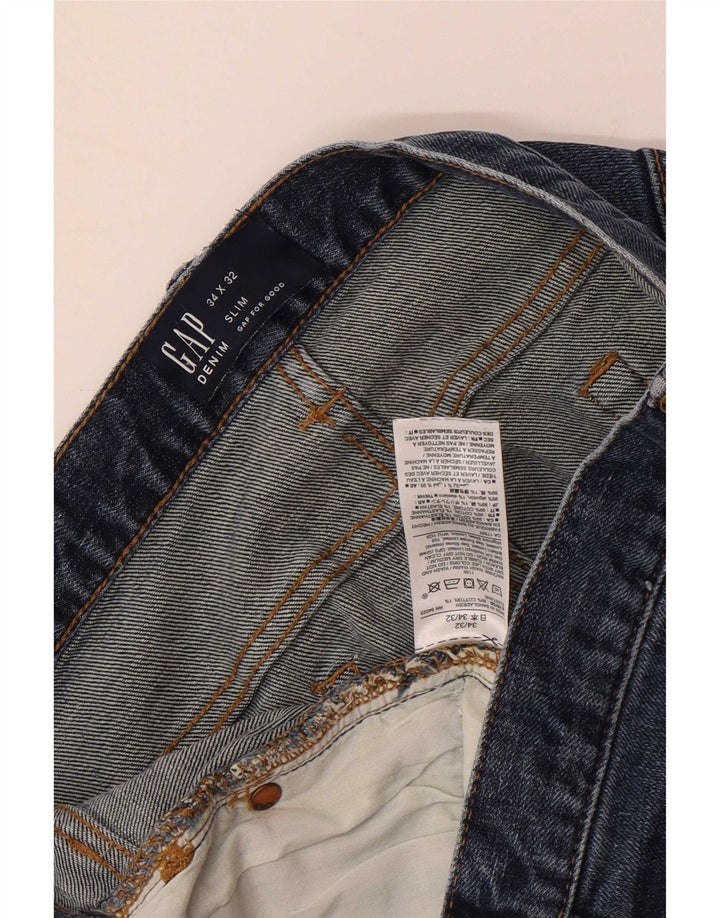 Gap Masculino Distressed Slim Jeans W34 L32 Azul Algodão