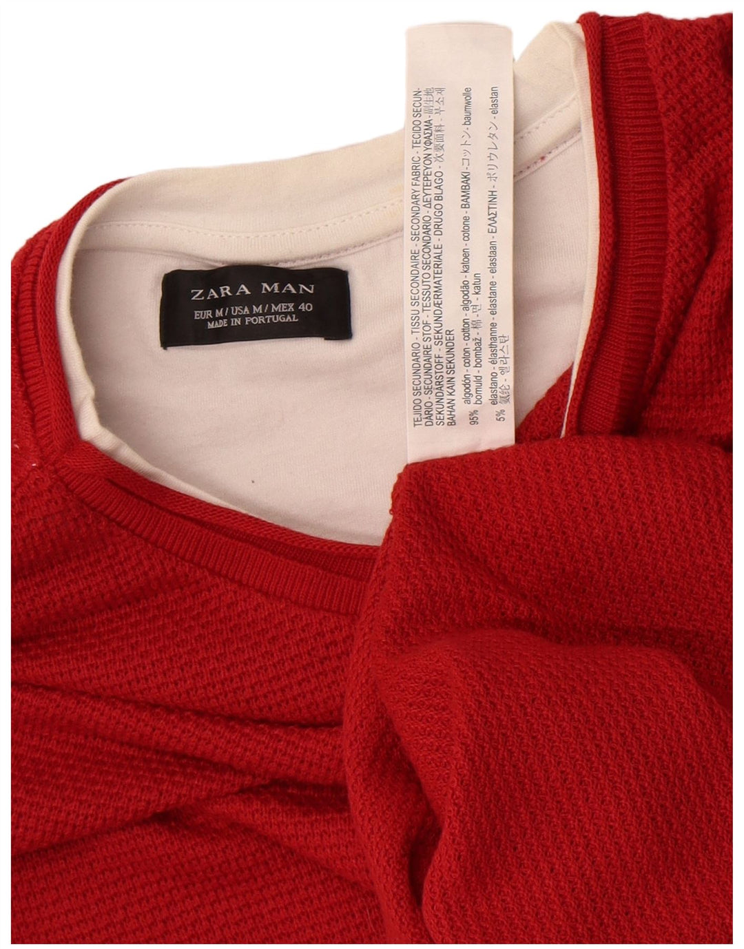 Zara Suéter masculino com gola redonda e algodão colorblock vermelho médio