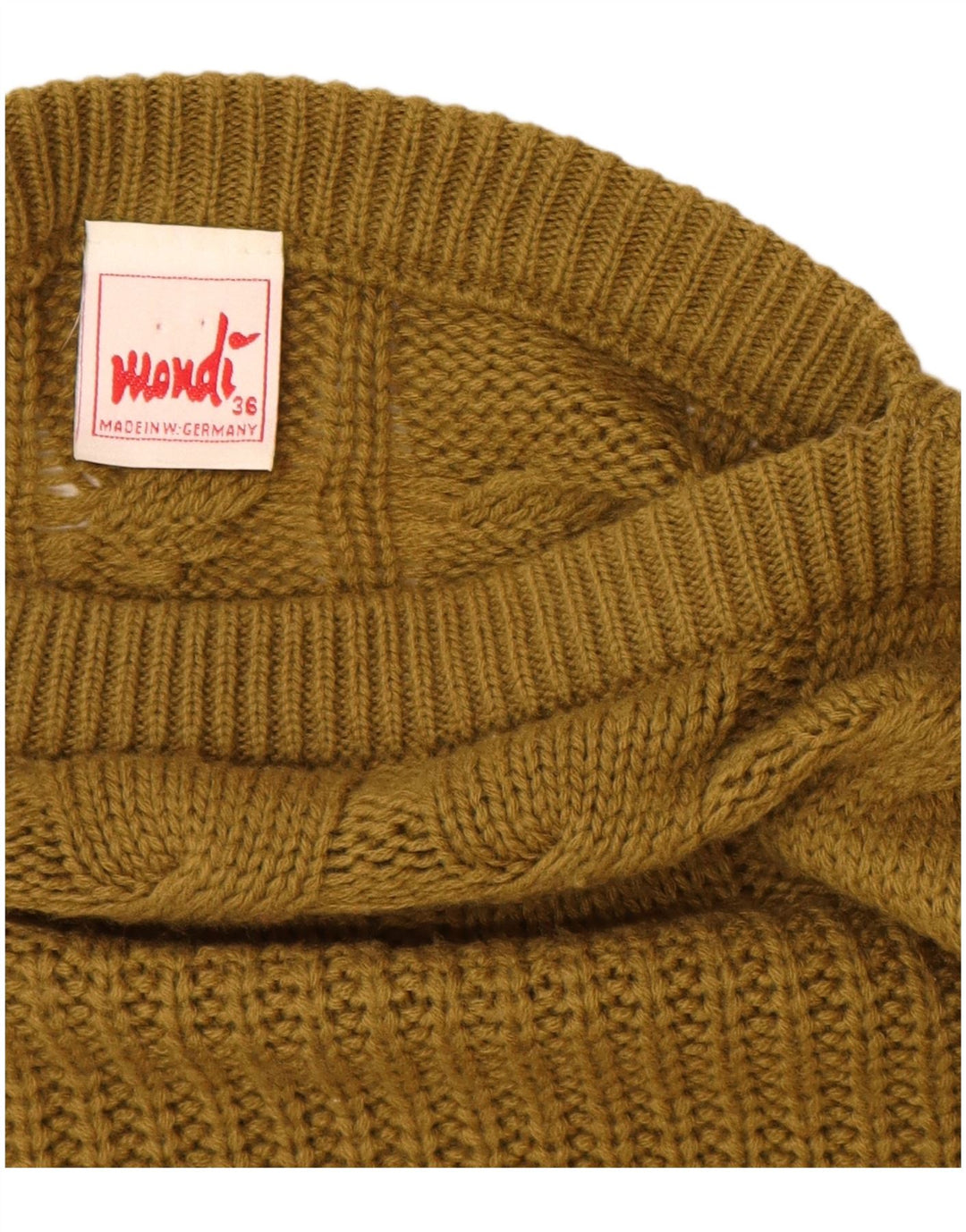 MONDI Suéter feminino grande com gola canoa UE 36 Lã cáqui pequena