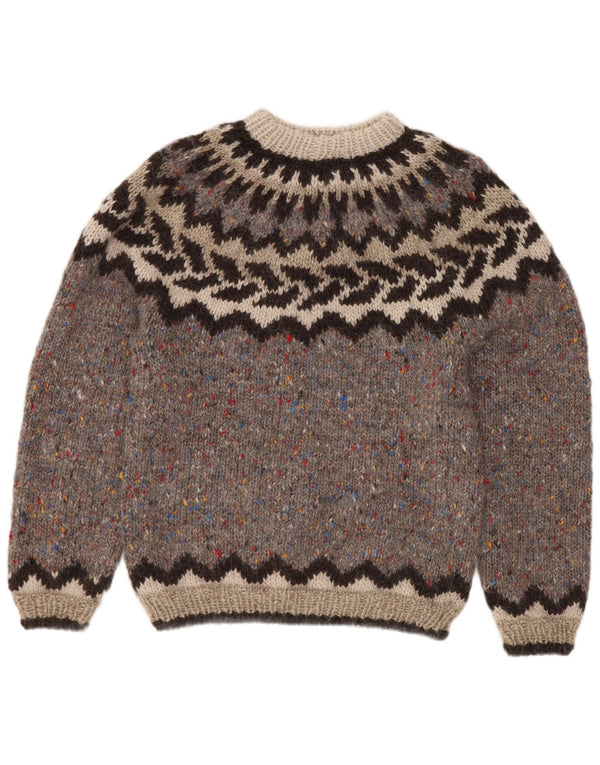 Suéter feminino vintage com gola redonda Reino Unido 8 pequeno cinza Fair Isle