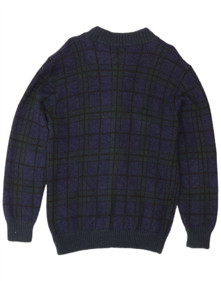 Cardigan Masculino Vintage Médio Azul Marinho Xadrez Poliacrílico