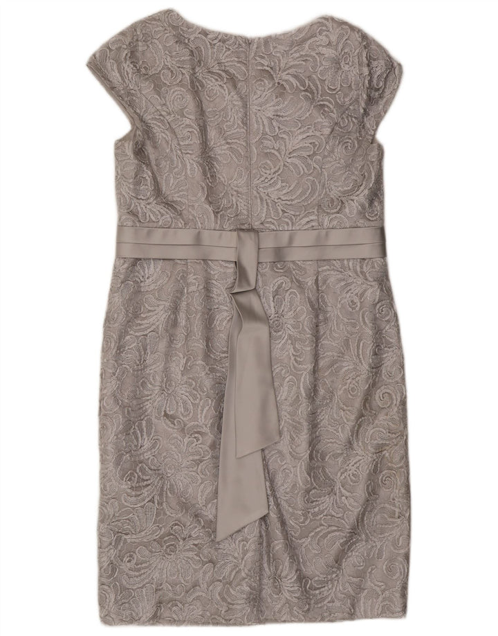 Vestido bainha feminino Jacques Vert Reino Unido 16 grande poliéster cinza