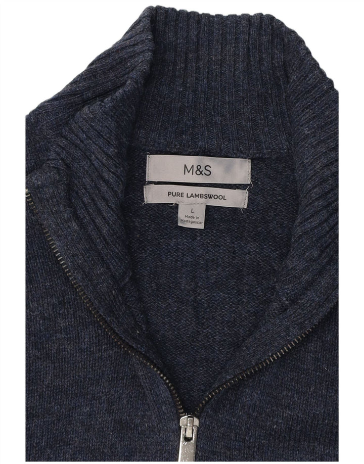 Suéter masculino Marks & Spencer com zíper e gola grande azul marinho clássico