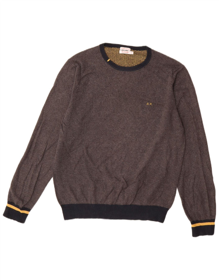 Suéter masculino SUN68 com gola redonda e algodão colorblock cinza médio