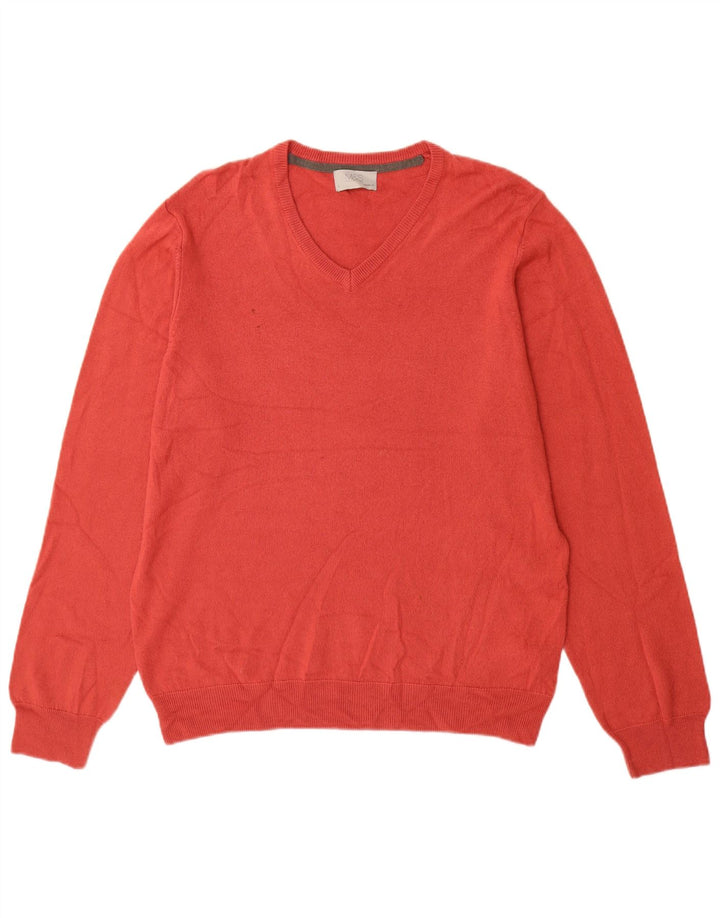 Suéter masculino Marks & Spencer com ajuste regular e decote em V, grande acrílico vermelho