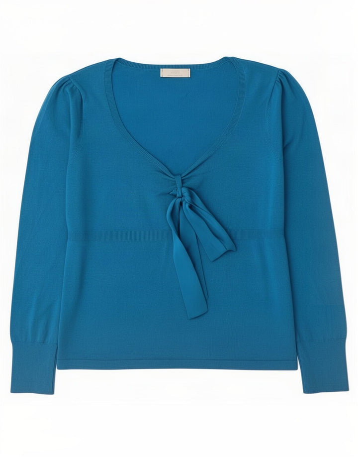 Marks & Spencer Top feminino elástico manga comprida Reino Unido 14 viscose azul médio