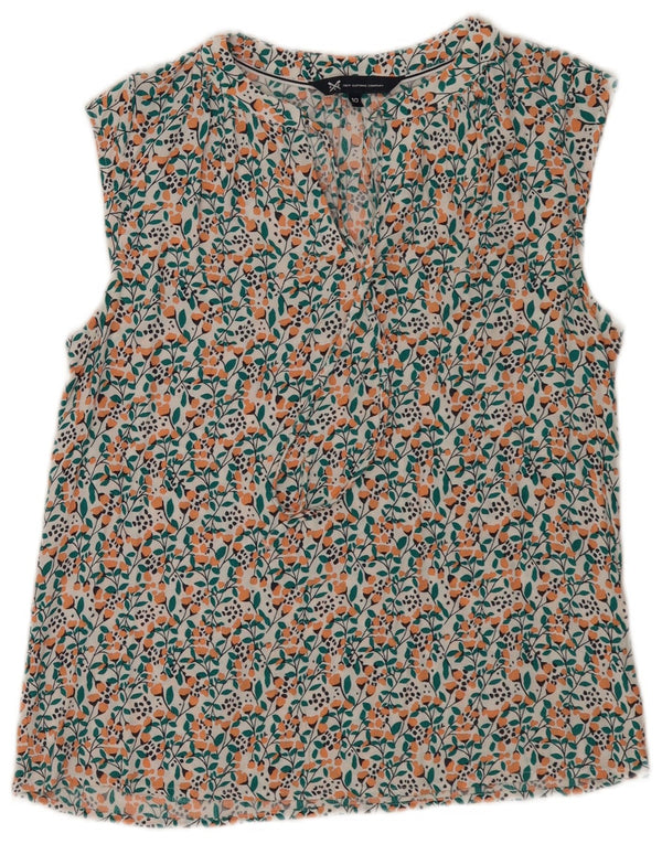 Blusa feminina sem mangas Crew Clothing Top UK 10 pequena viscose floral branca