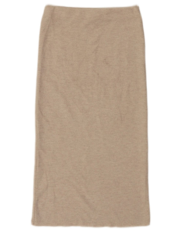 Zara Saia Midi Feminina Cintura Alta Pequena W26 Poliéster Bege