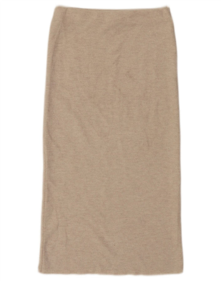 Zara Saia Midi Feminina Cintura Alta Pequena W26 Poliéster Bege