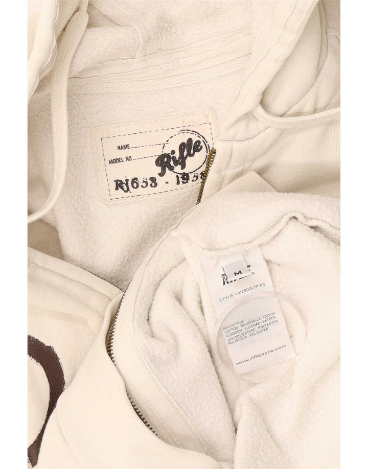 Suéter Rifle masculino com capuz e zíper gráfico médio algodão branco