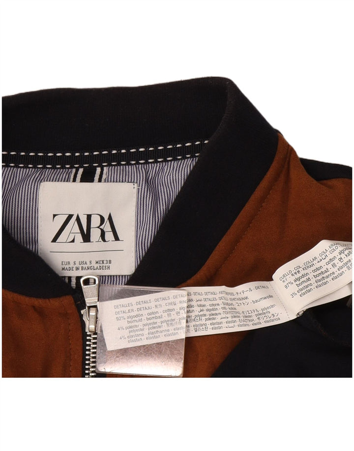 Jaqueta bomber masculina Zara UK 36 algodão colorblock marrom pequeno