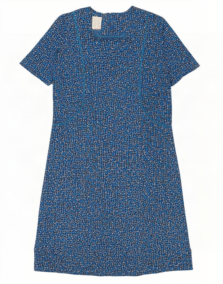 Vestido básico feminino vintage UK 16 grande azul manchado