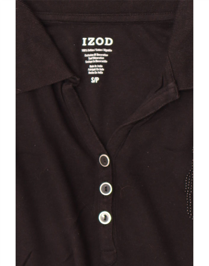 Camisa polo feminina Izod UK 10 pequena algodão preto