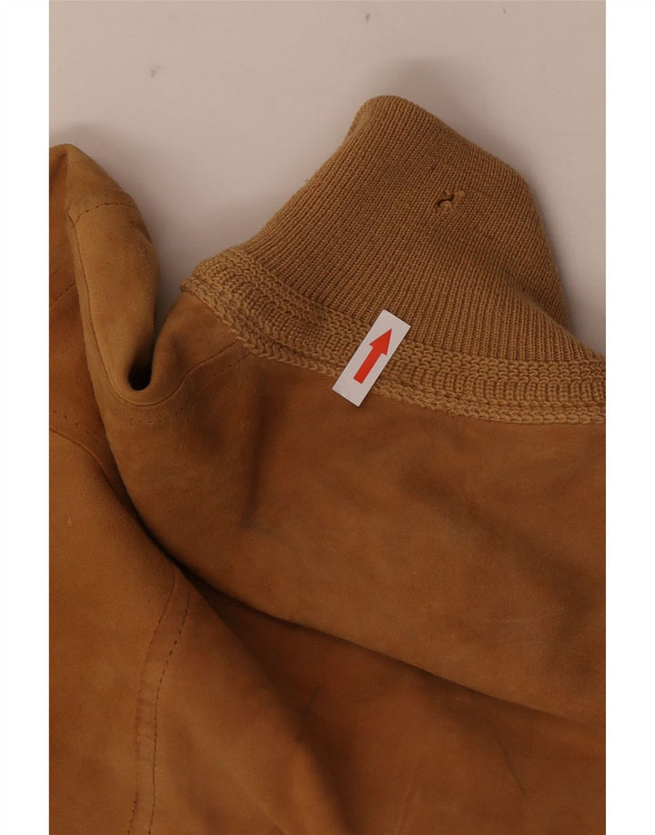 Jaqueta bomber masculina vintage de camurça Reino Unido 36 couro marrom pequeno