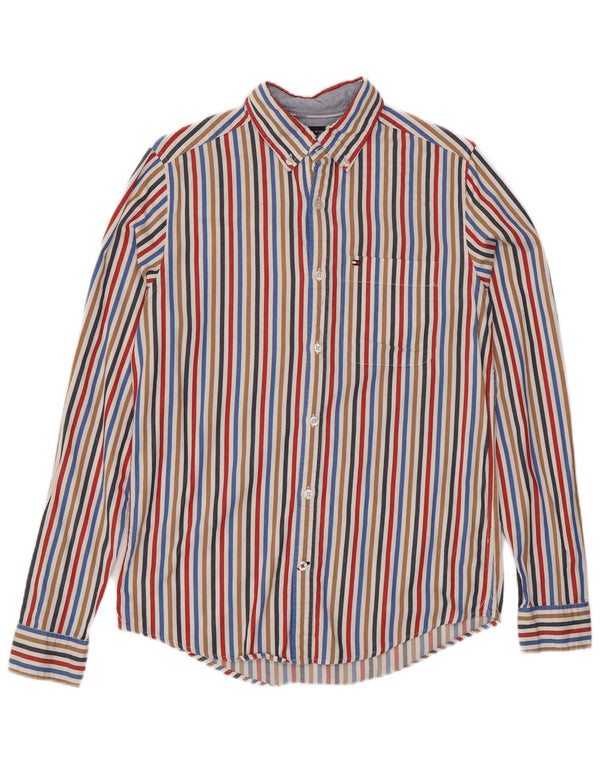 Camisa masculina Tommy Hilfiger Slim Fit XS de algodão listrado multicolorido