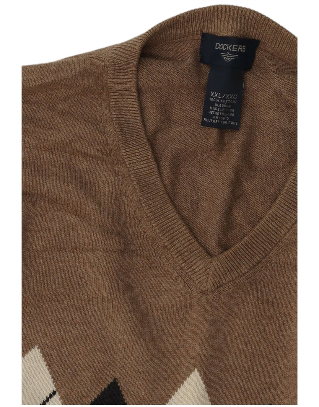 Regata masculina DOCKERS colete 2XL marrom argyle/algodão diamante
