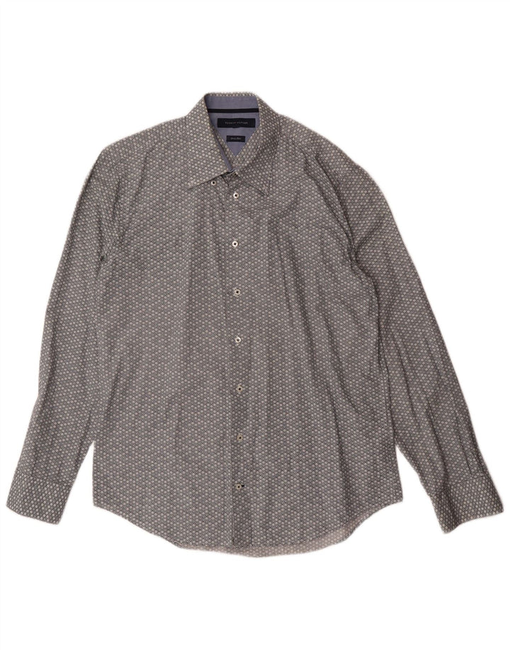 Camisa masculina TOMMY HILFIGER grande algodão manchado cinza