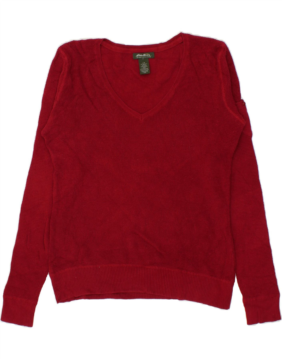 EDDIE BAUER Womens V-Neck Jumper Sweater UK 16 Large Burgundy Cotton Vintage Eddie Bauer and Second-Hand Eddie Bauer from Messina Hembry 