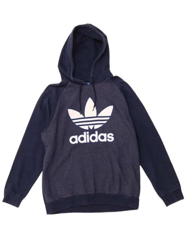 ADIDAS Mens Graphic Hoodie Jumper Grande Algodão Azul Marinho