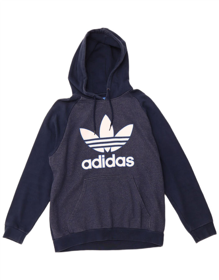 ADIDAS Mens Graphic Hoodie Jumper Grande Algodão Azul Marinho