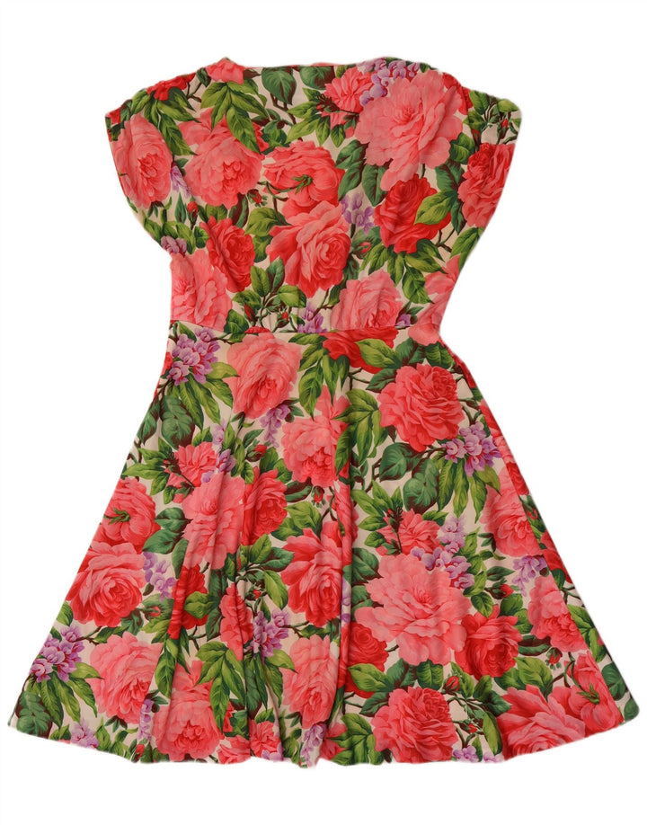 Vestido vintage feminino linha A UK 12 médio floral multicolorido