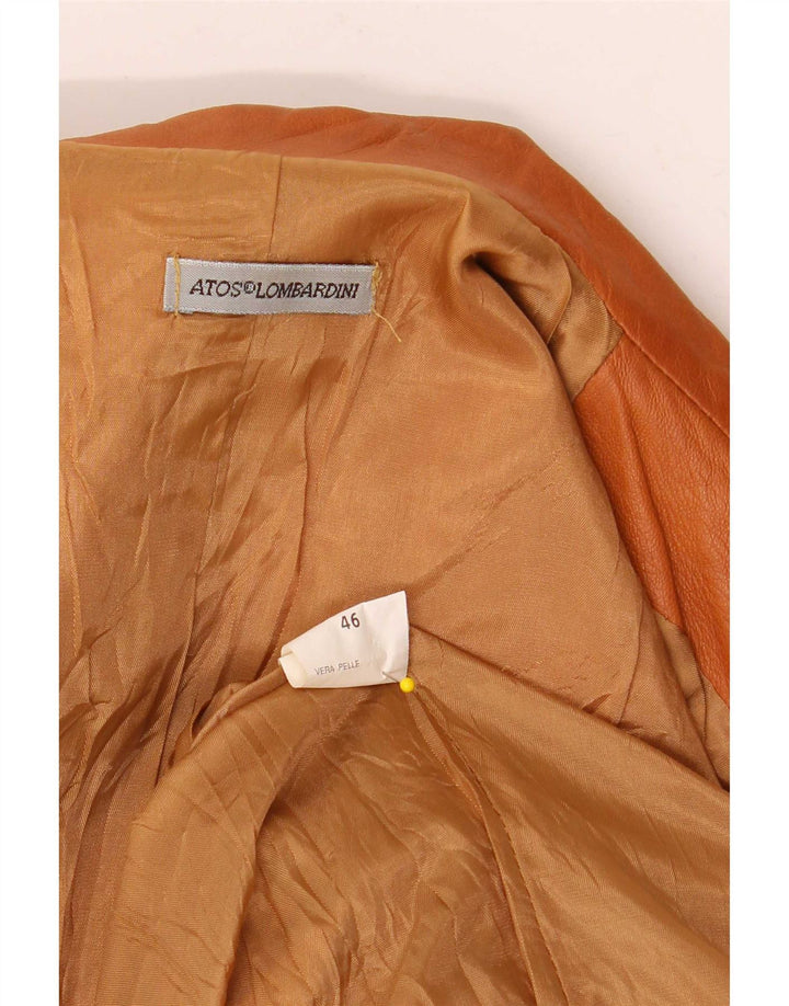 Jaqueta blazer feminina de couro com 3 botões Atos Lombardini IT 46 grande marrom