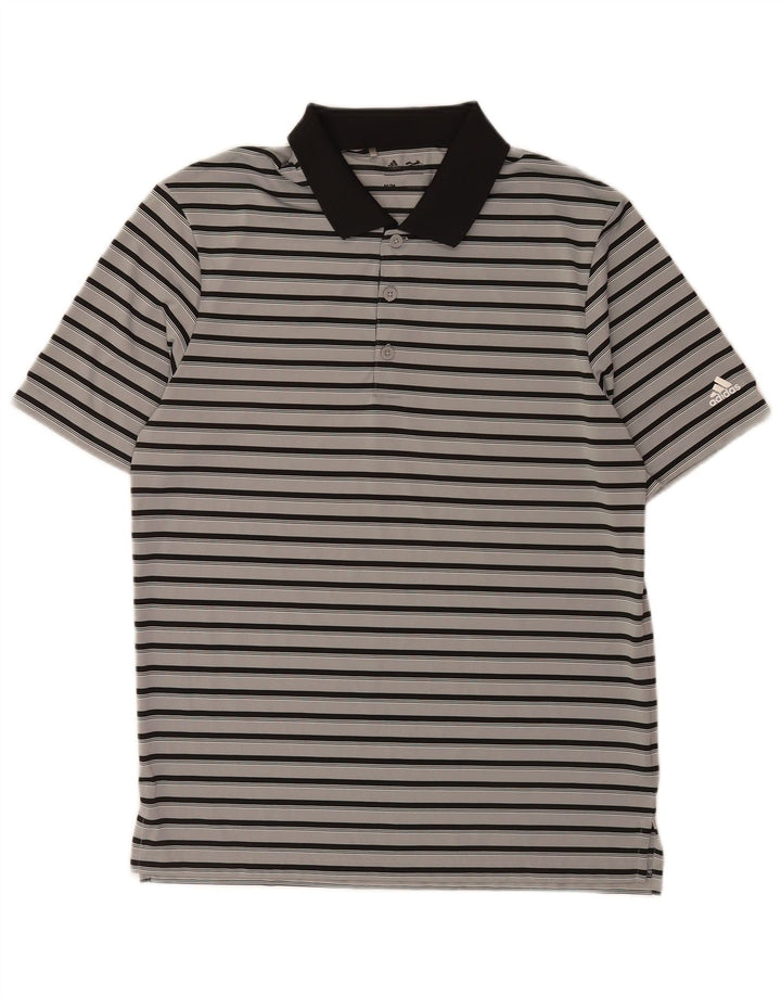 Adidas Mens Rugby Polo Shirt Médio Cinza Listrado Poliéster