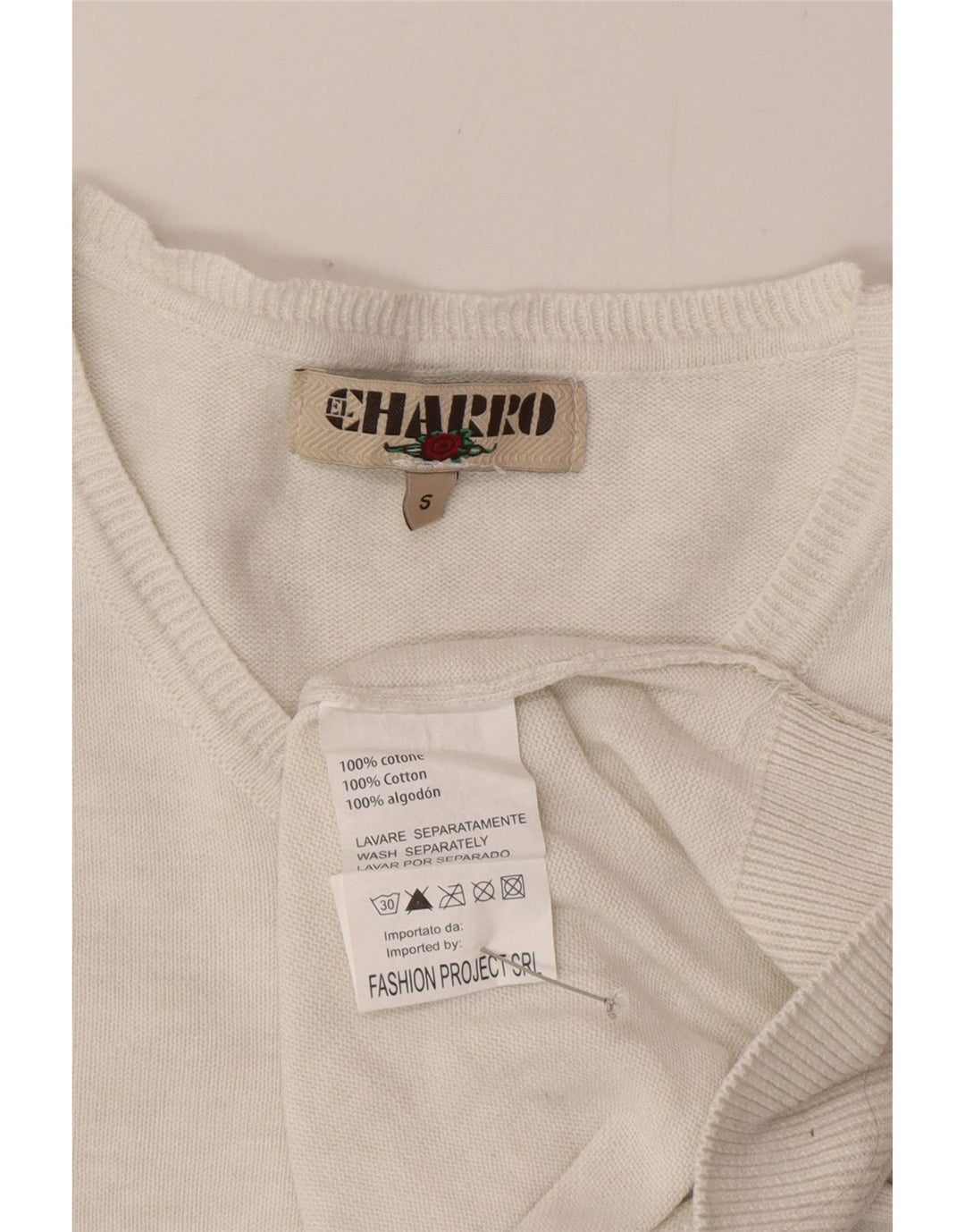 Suéter masculino Charro com decote em V pequeno algodão branco