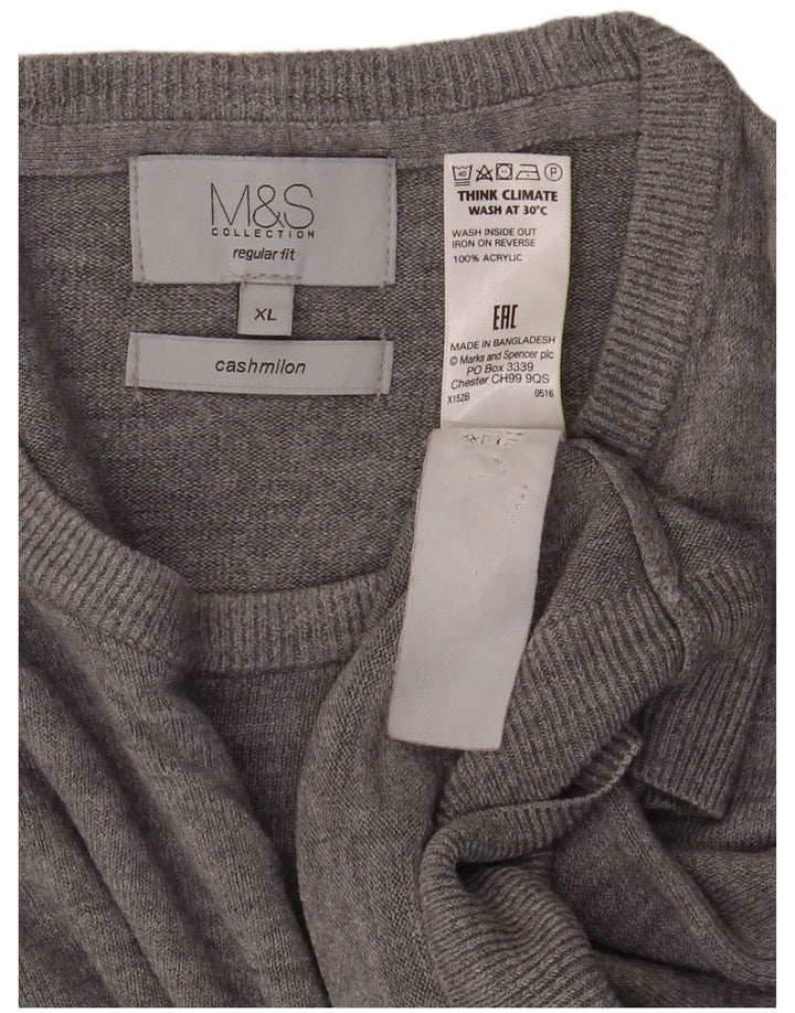 Suéter masculino Marks & Spencer de ajuste regular com gola redonda XL cinza acrílico