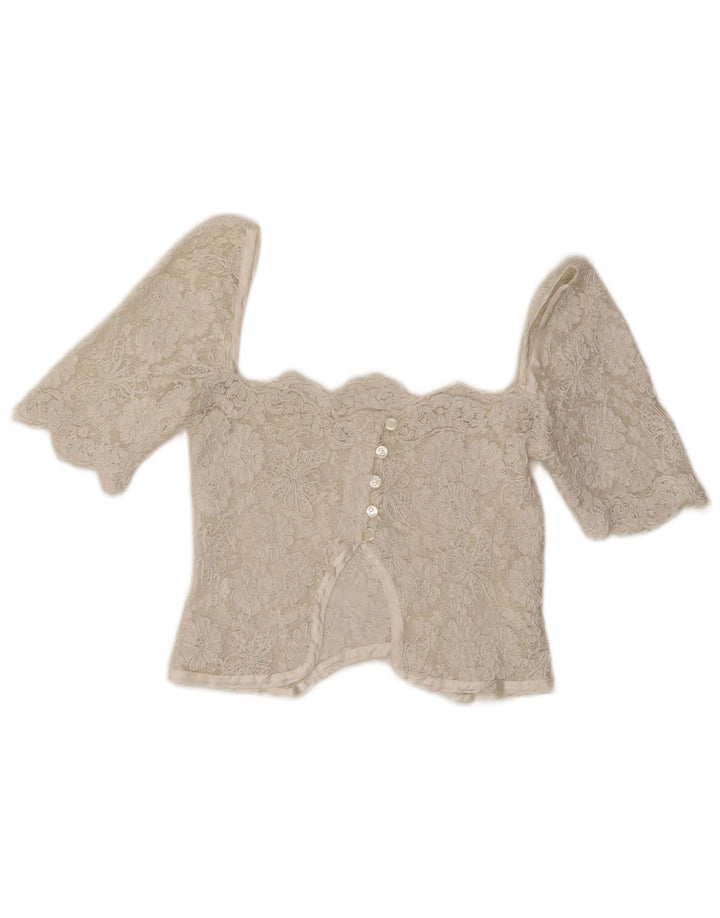 Top feminino vintage de renda UK 4 XS branco
