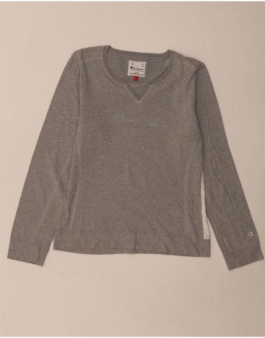 Campeão feminino Heritage Classics gráfico top manga comprida Reino Unido 14 grande cinza