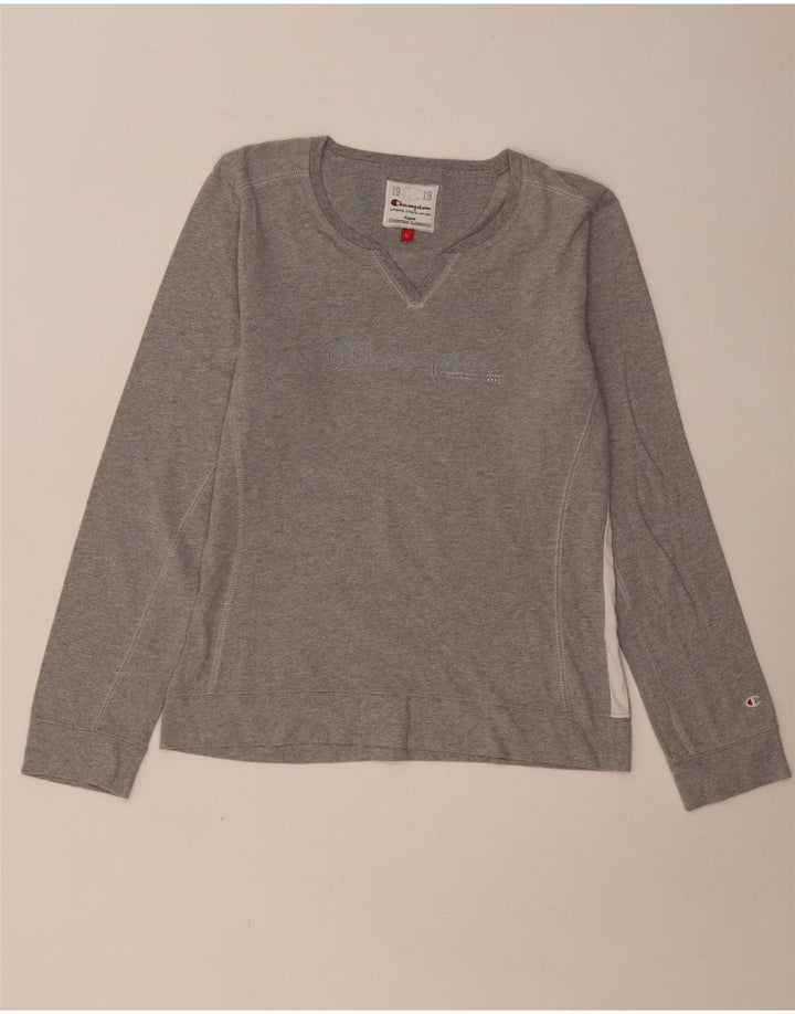 Campeão feminino Heritage Classics gráfico top manga comprida Reino Unido 14 grande cinza