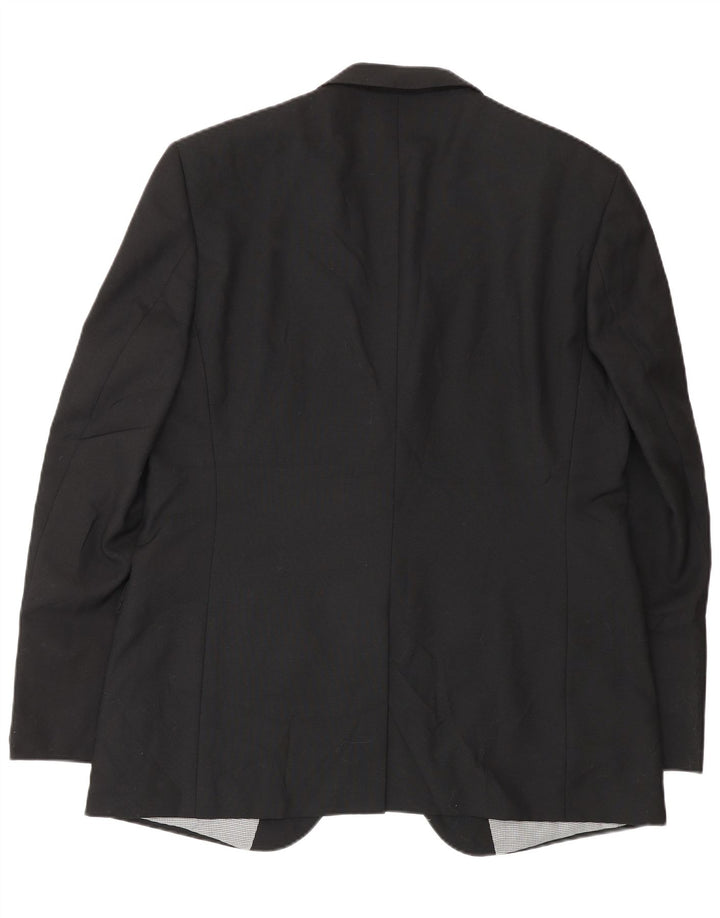 Jaqueta blazer masculina de 2 botões Marks & Spencer Reino Unido 42 grande poliéster preto