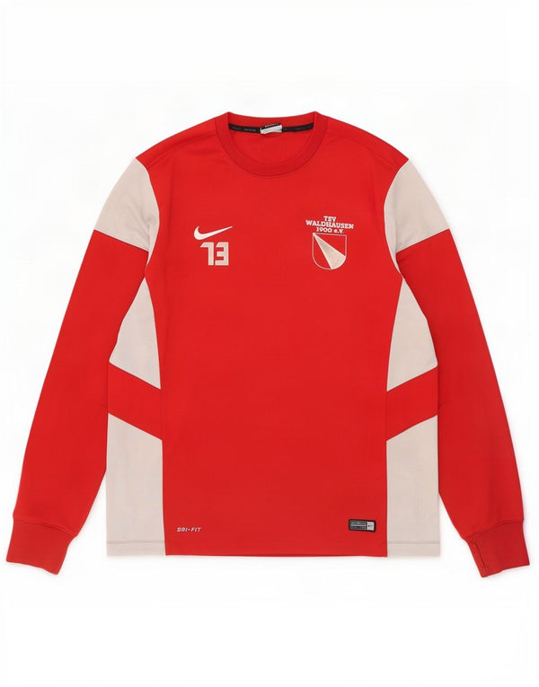 Top gráfico Nike masculino Dri Fit manga comprida grande bloco colorido vermelho poliéster