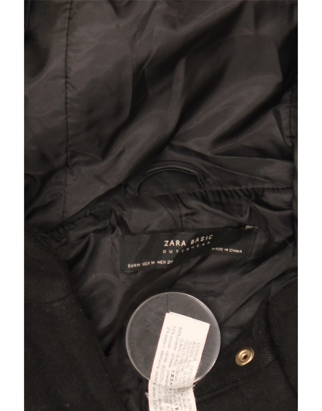 Jaqueta bomber com capuz feminino Zara UK 14 poliéster preto médio