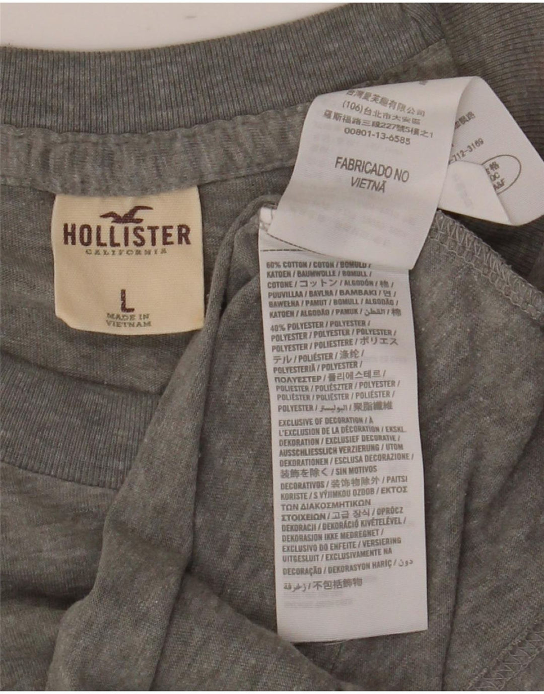Camiseta masculina Hollister grande algodão manchado cinza