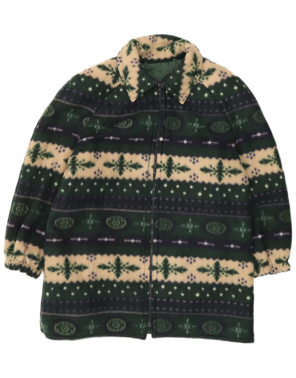 Jaqueta de lã feminina vintage manga 3/4 UK 20 2XL Green Fair Isle